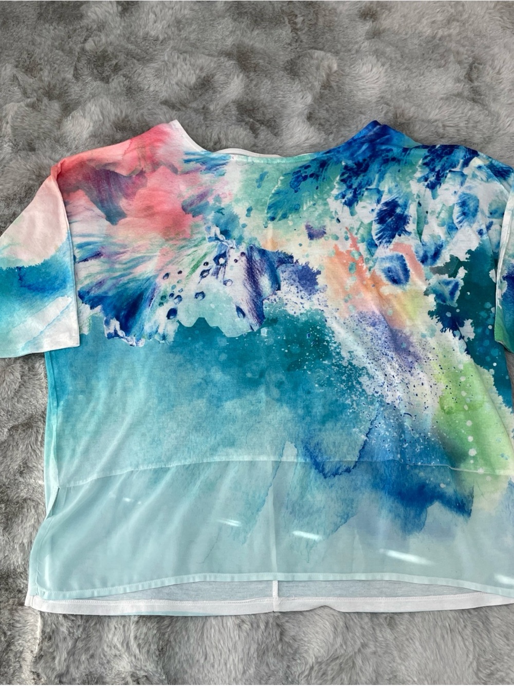 Chico's Multicolor Watercolor Print Short Sleeve Blouse-0309